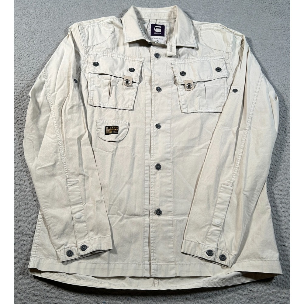 G-Star Raw Halo Corsair Shirt Men Large Beige Shacket Utility Chin Strap‎ Flap